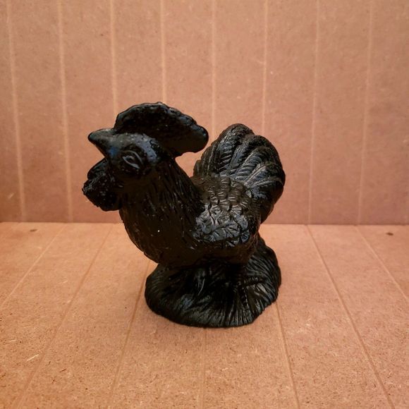 Black Coal Rooster Figurine Chicken Decor Farmhouse Vintage - Picture 3 of 14